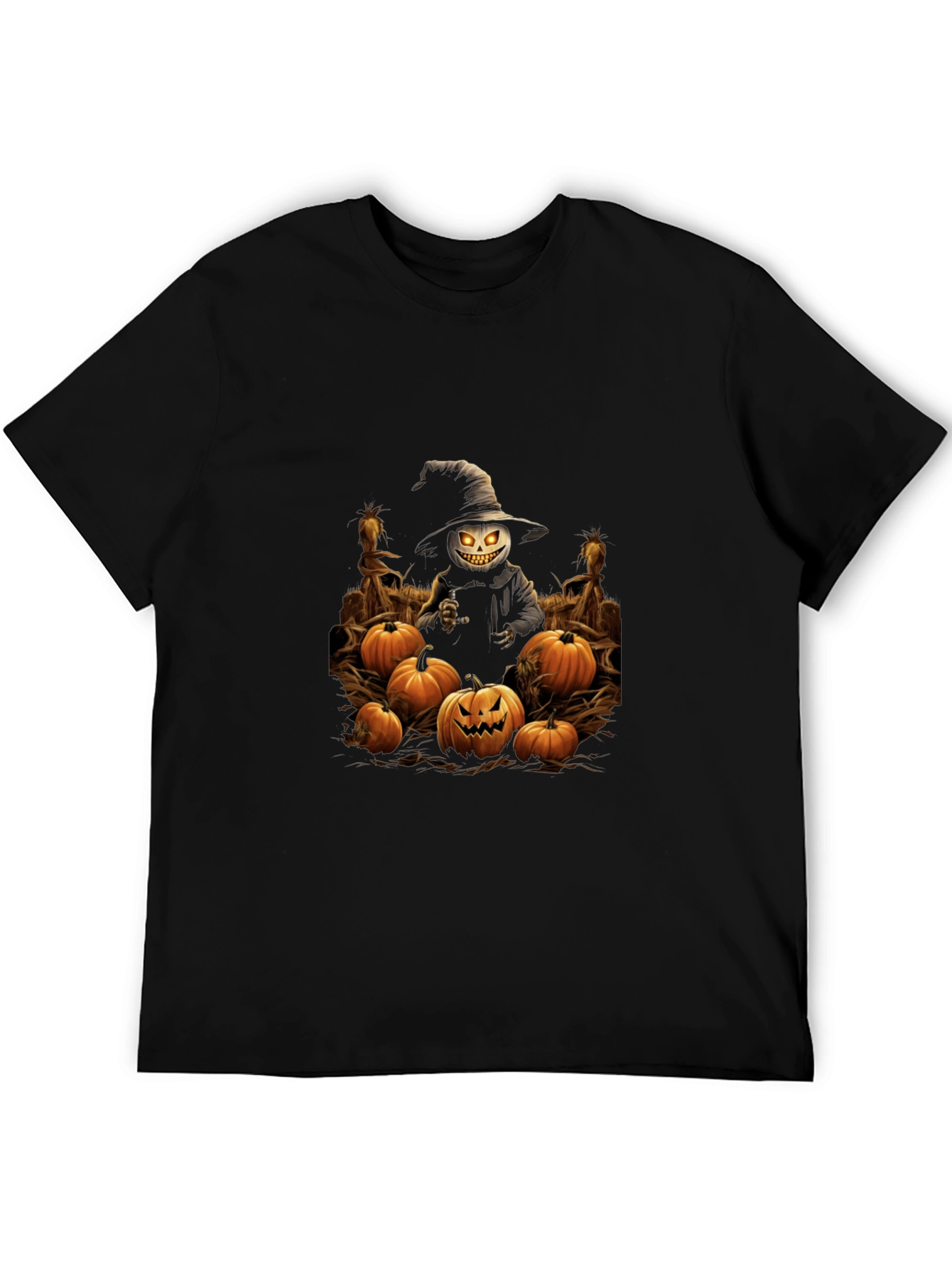 Halloween Scarecrow Pumpkin Patch Black T-Shirt