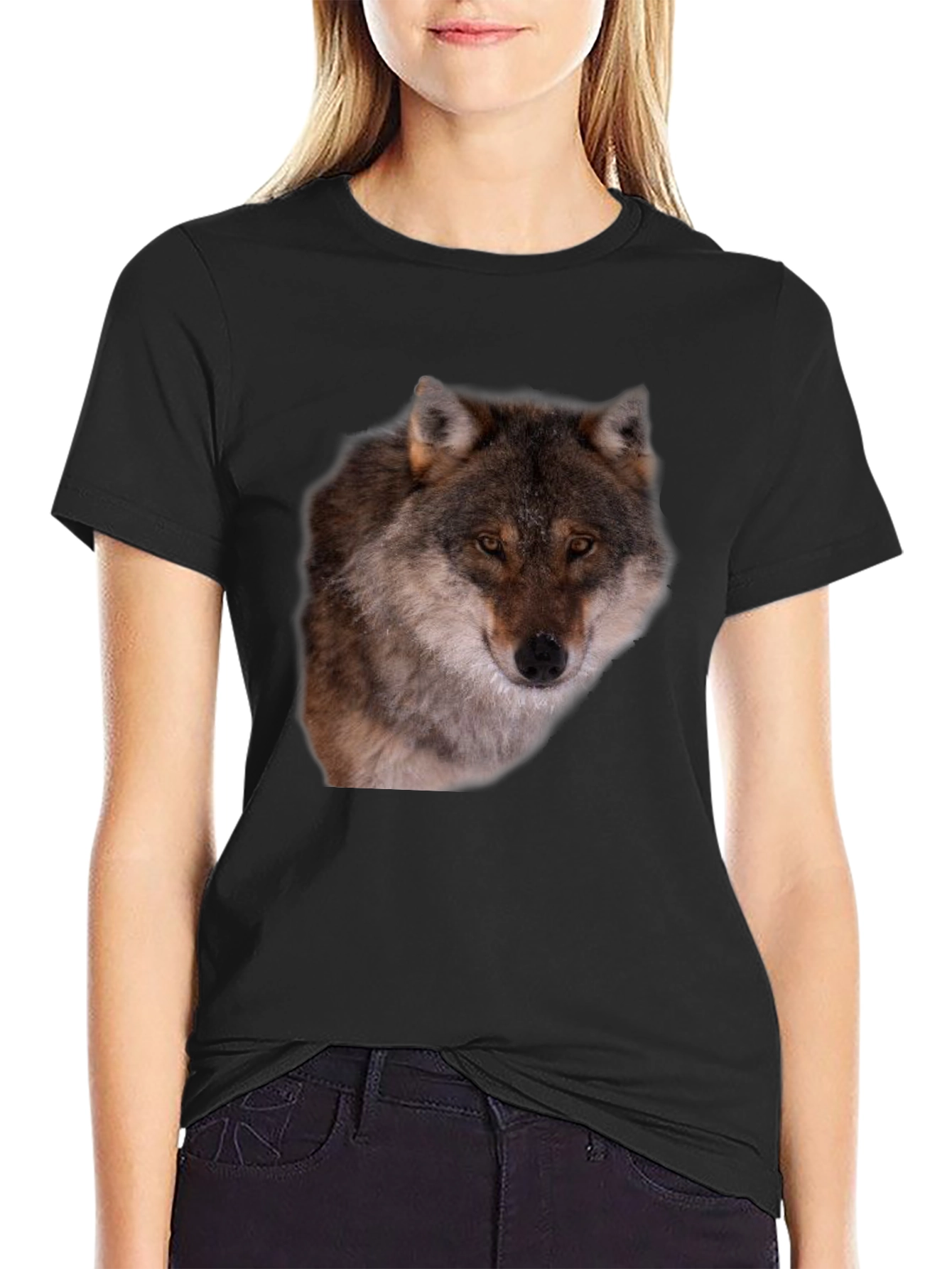 Wolf Graphic Tee - Black Animal Print T-Shirt