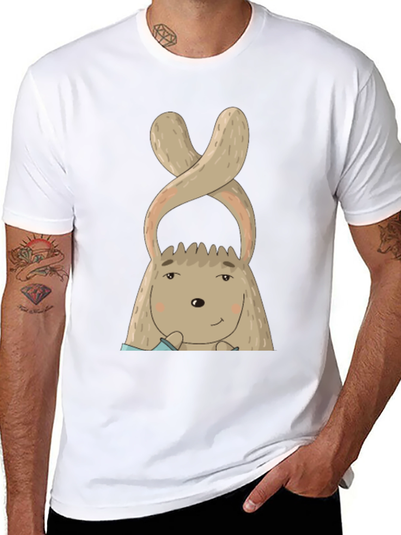 Whimsical Bunny Graphic Tee - Soft Cotton Black T-Shirt