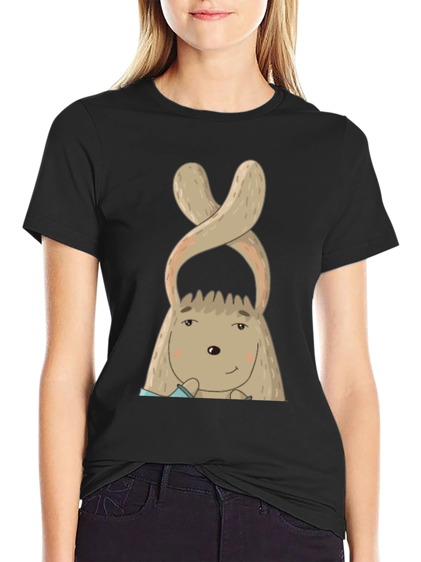 Whimsical Bunny Graphic Tee - Soft Cotton Black T-Shirt