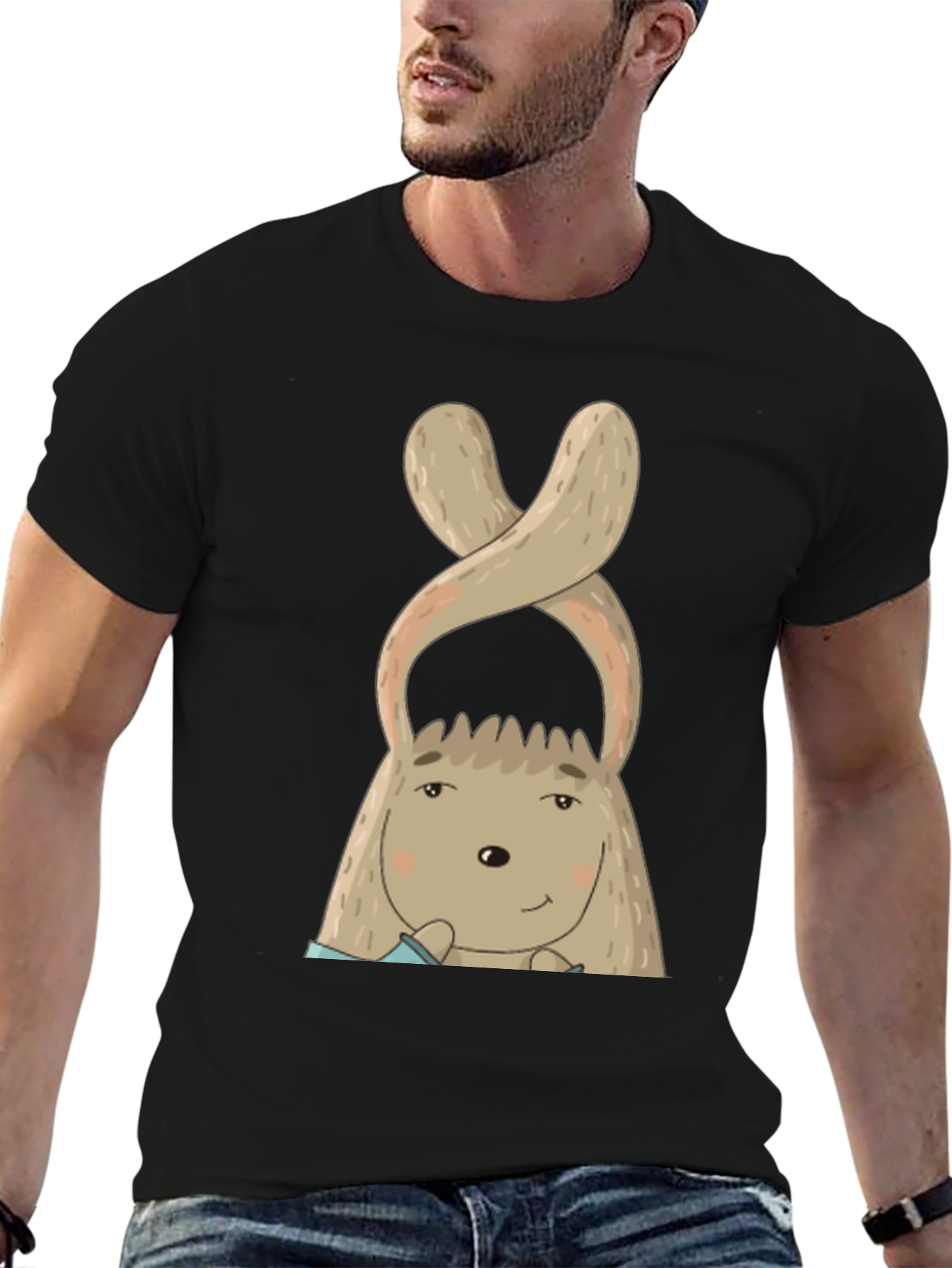 Whimsical Bunny Graphic Tee - Soft Cotton Black T-Shirt