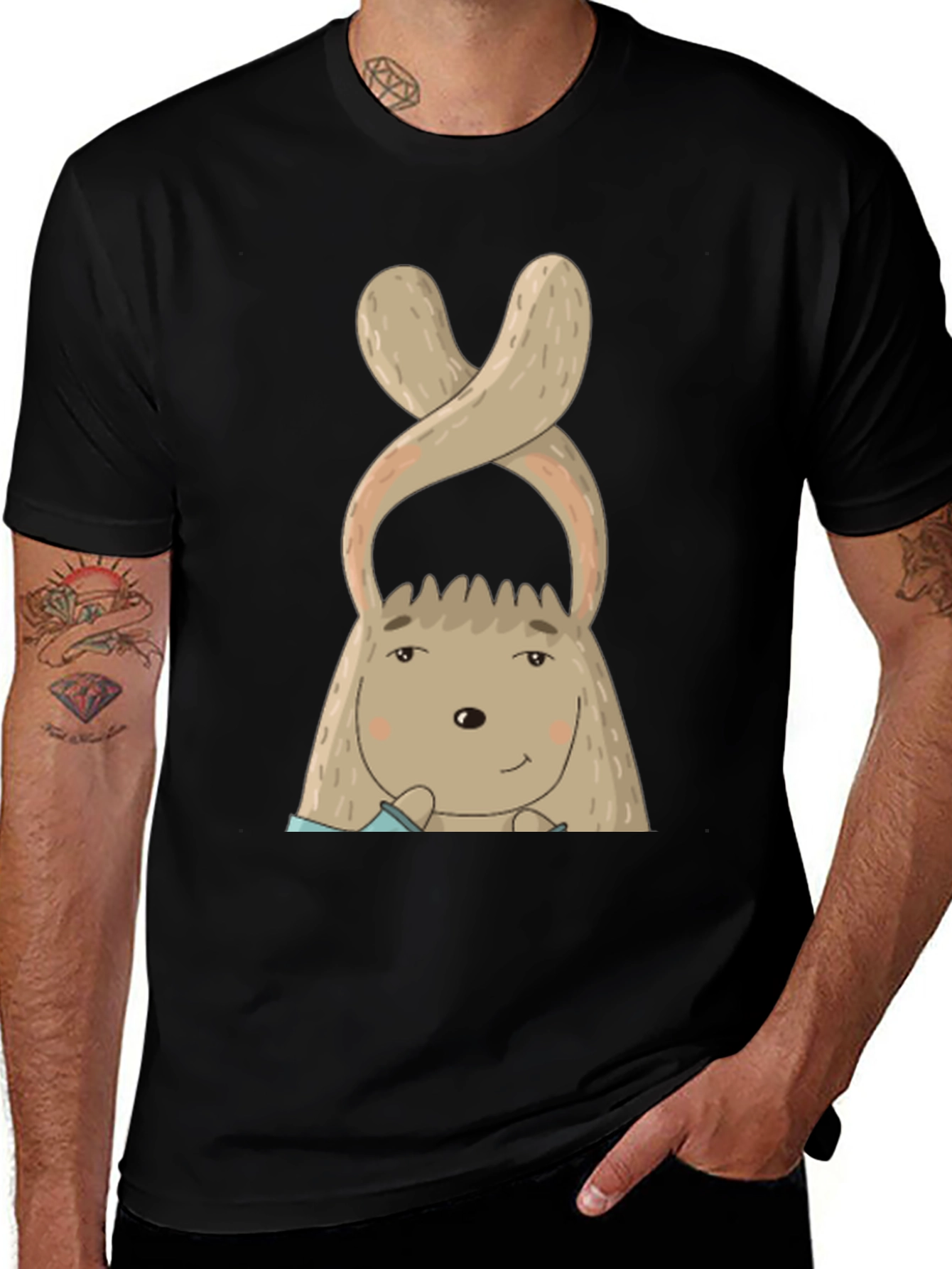 Whimsical Bunny Graphic Tee - Soft Cotton Black T-Shirt