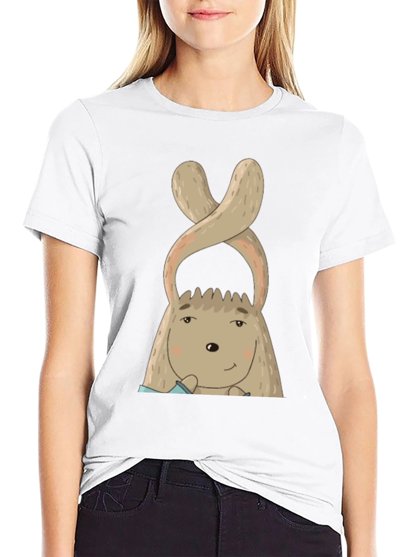 Whimsical Bunny Graphic Tee - Soft Cotton Black T-Shirt