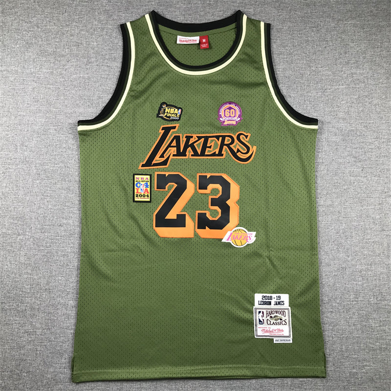 Men's Los Angeles Lakers LeBron James #23 Army Green 2018-19 Hardwood Classics Swingman Jerseys