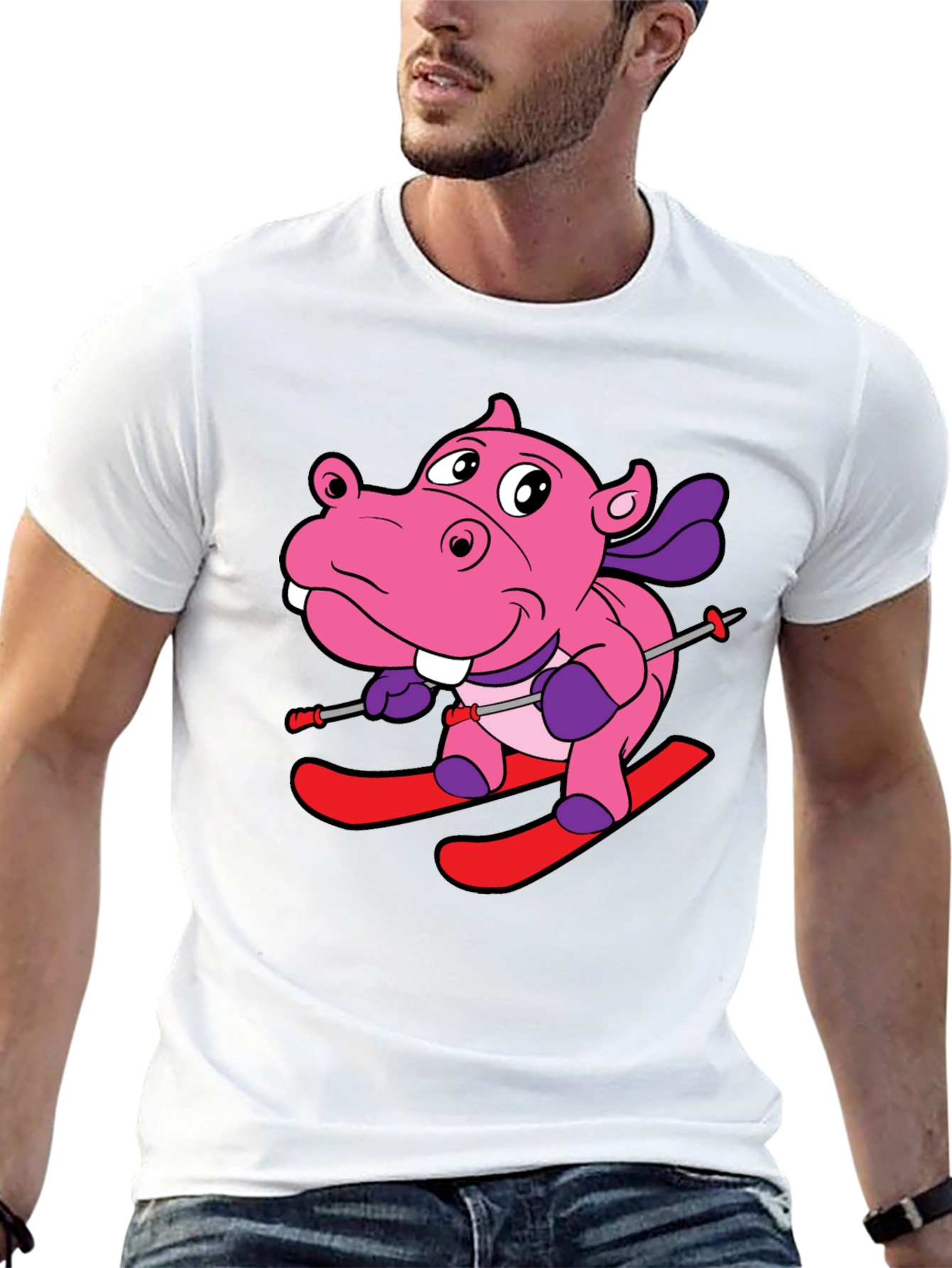 Hippo Skiing Graphic T-Shirt