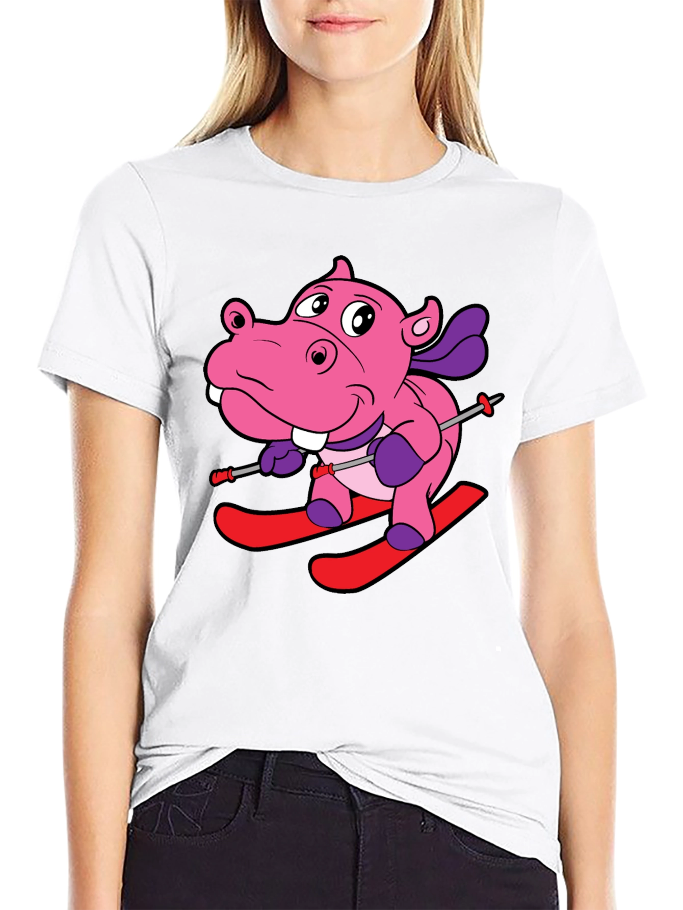 Hippo Skiing Graphic T-Shirt