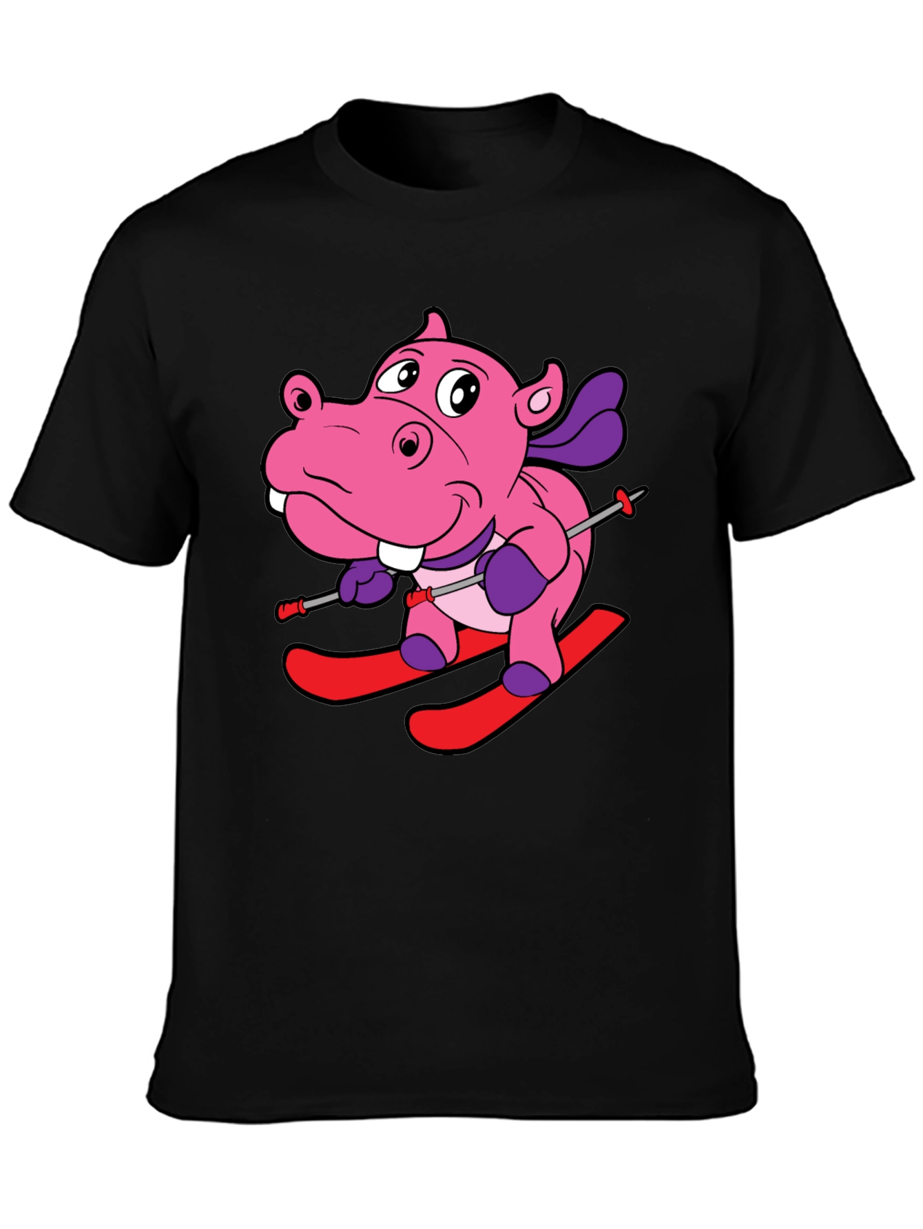 Hippo Skiing Graphic T-Shirt