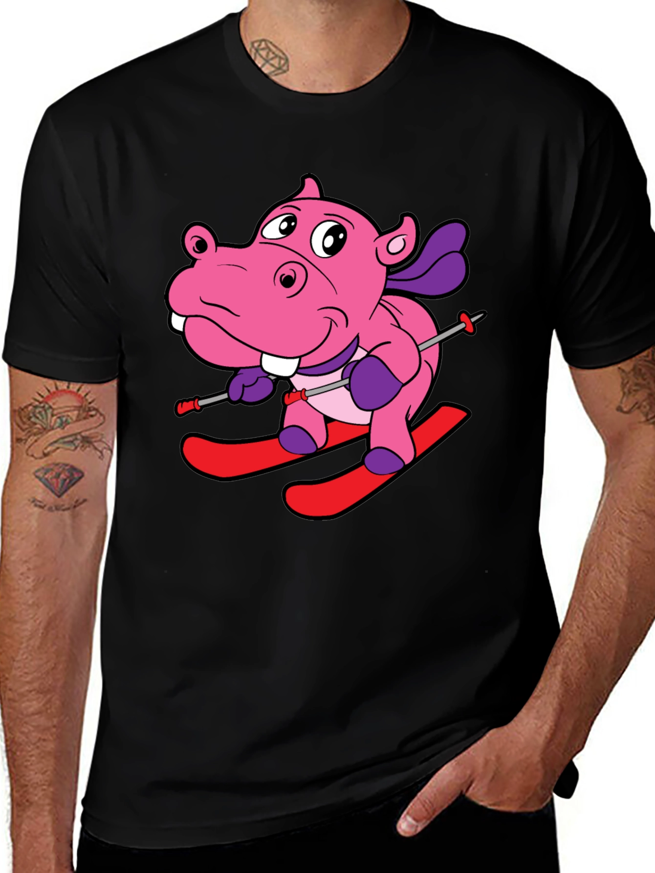 Hippo Skiing Graphic T-Shirt