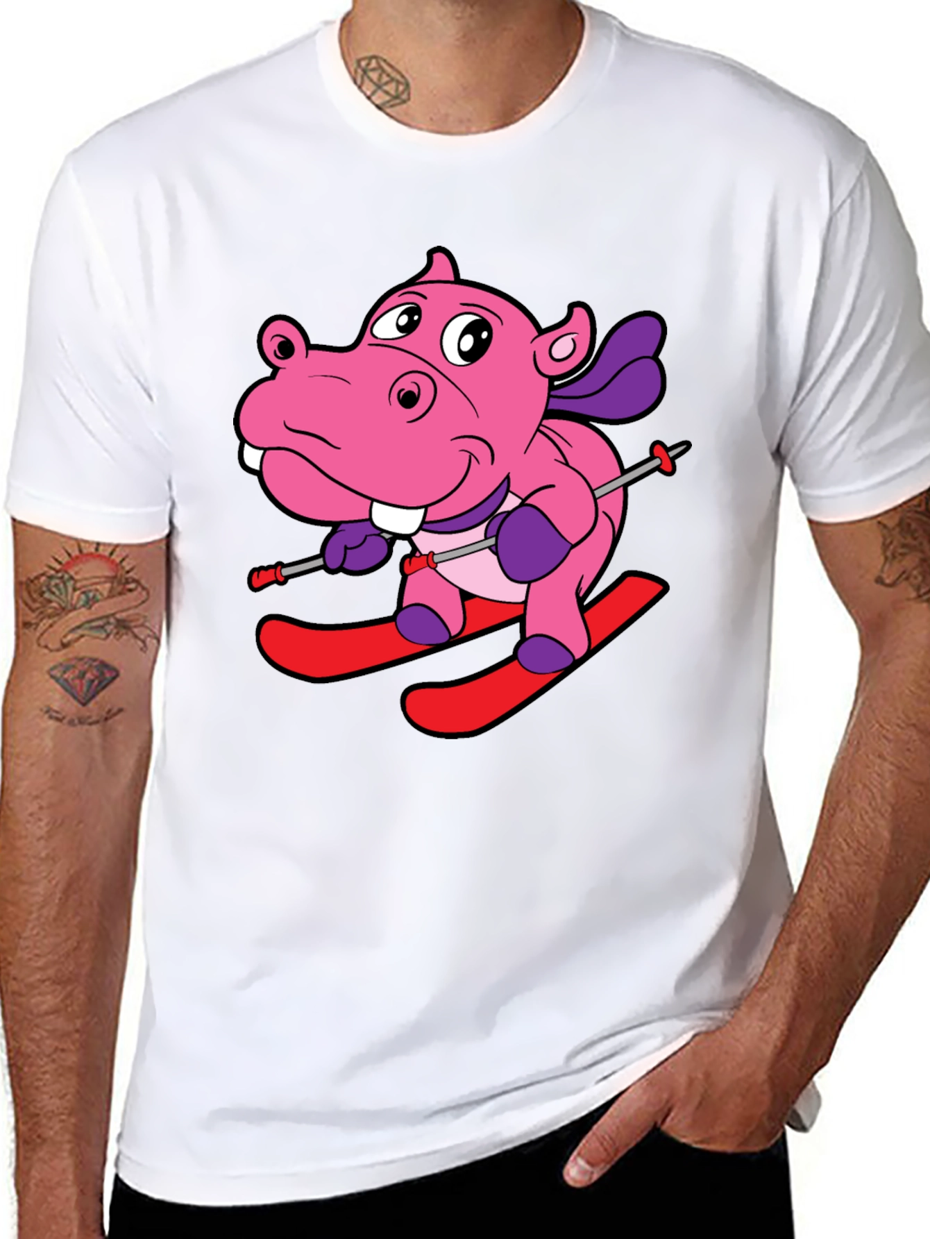 Hippo Skiing Graphic T-Shirt