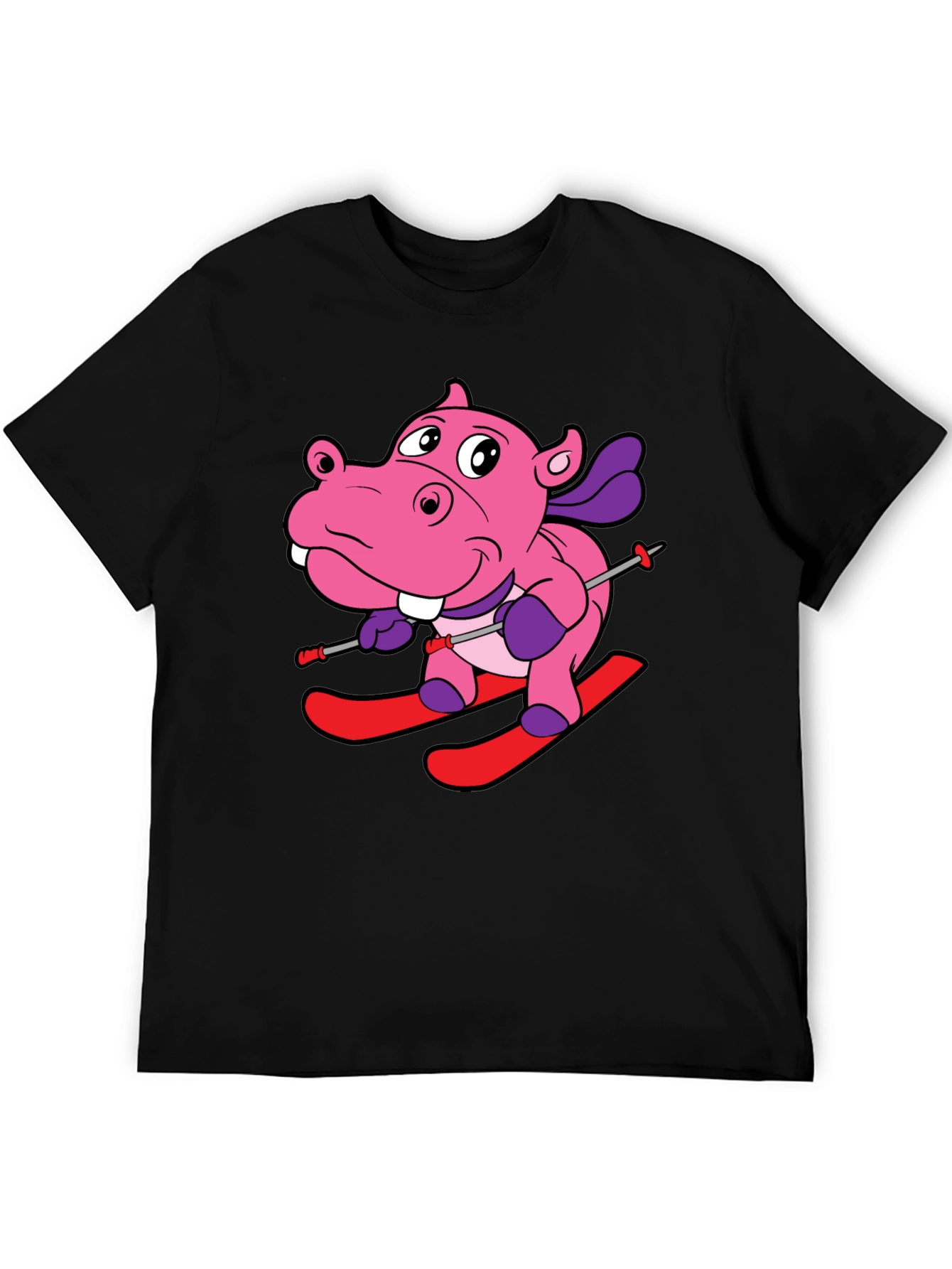 Hippo Skiing Graphic T-Shirt
