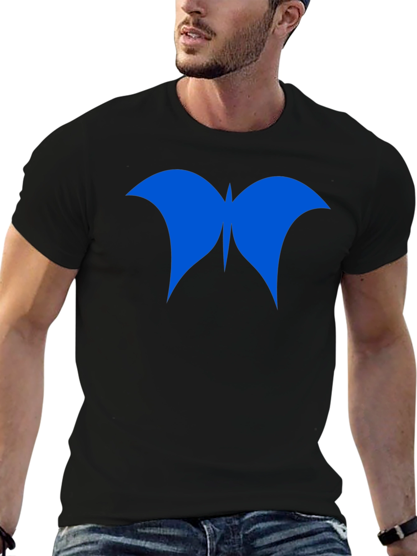 Blue Butterfly Graphic Black Tee - Stylish Mens Shirt