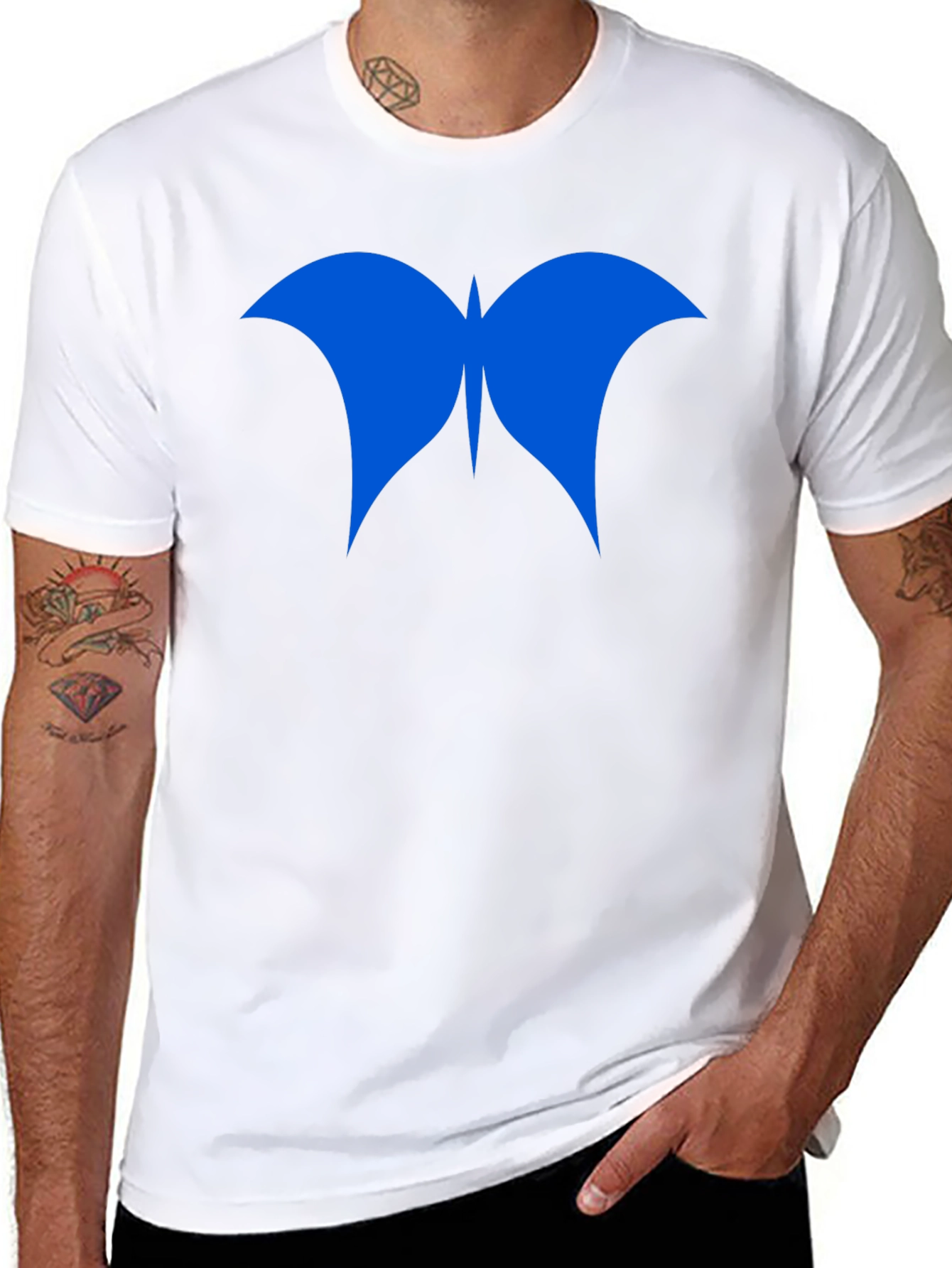 Blue Butterfly Graphic Black Tee - Stylish Mens Shirt