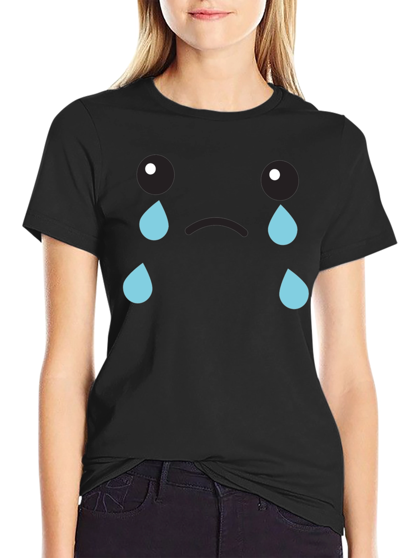 Sad Emoji Graphic T-Shirt - Unisex Black Tee