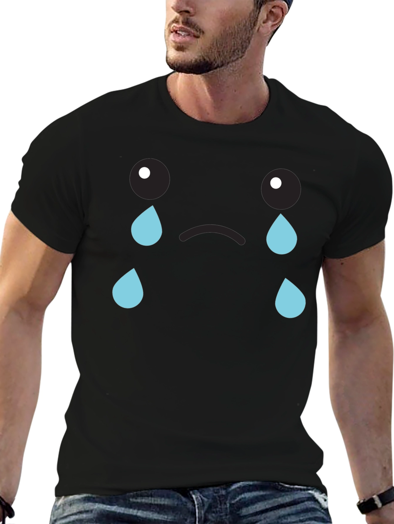 Sad Emoji Graphic T-Shirt - Unisex Black Tee