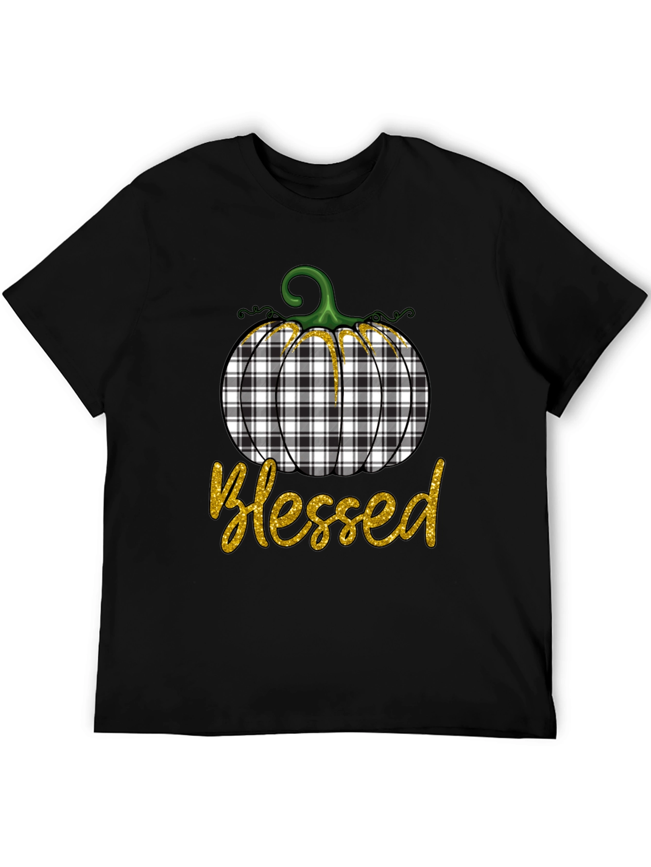 Blessed Plaid Pumpkin Graphic Tee - Fall Apparel