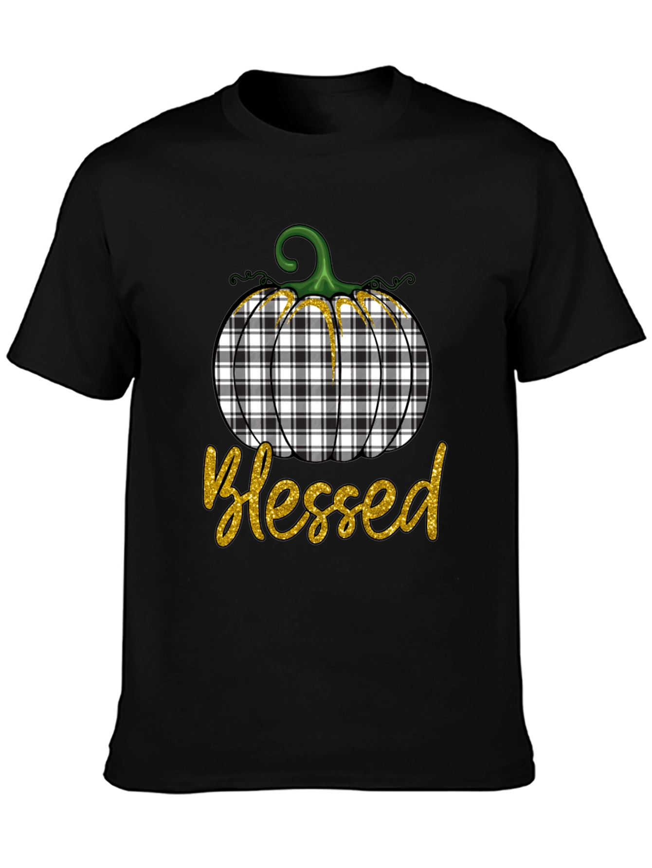 Blessed Plaid Pumpkin Graphic Tee - Fall Apparel