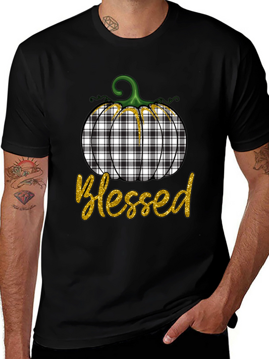 Blessed Plaid Pumpkin Graphic Tee - Fall Apparel