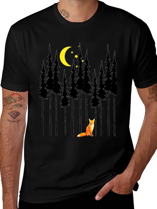 Fox in Forest Graphic Tee - Moonlit Night Design