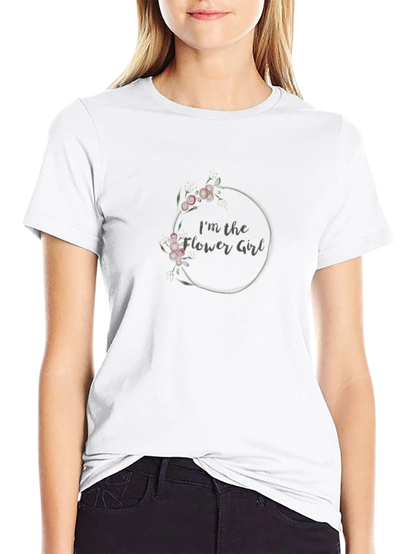 Flower Girl Black T-Shirt with Floral Design