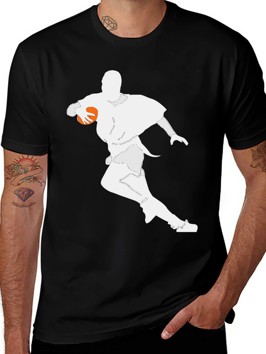 Football Player Graphic Tee - Black Cotton T-Shirt