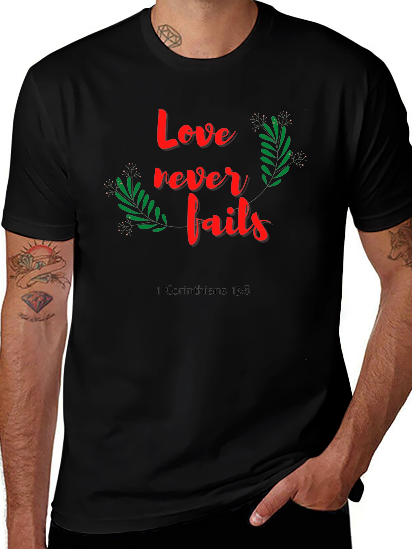 Love Never Fails Black T-Shirt