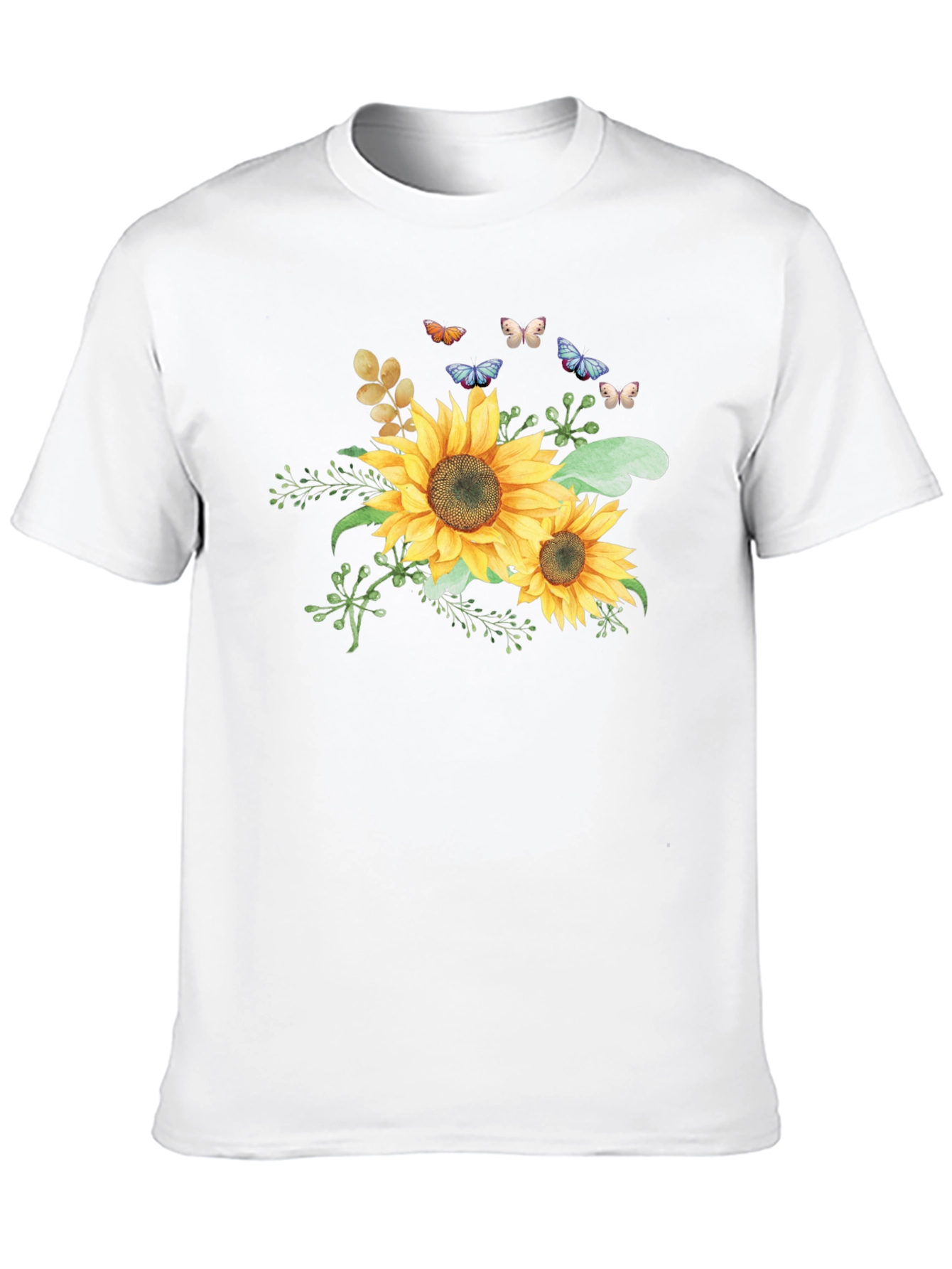 Sunflower & Butterfly Graphic Black T-Shirt
