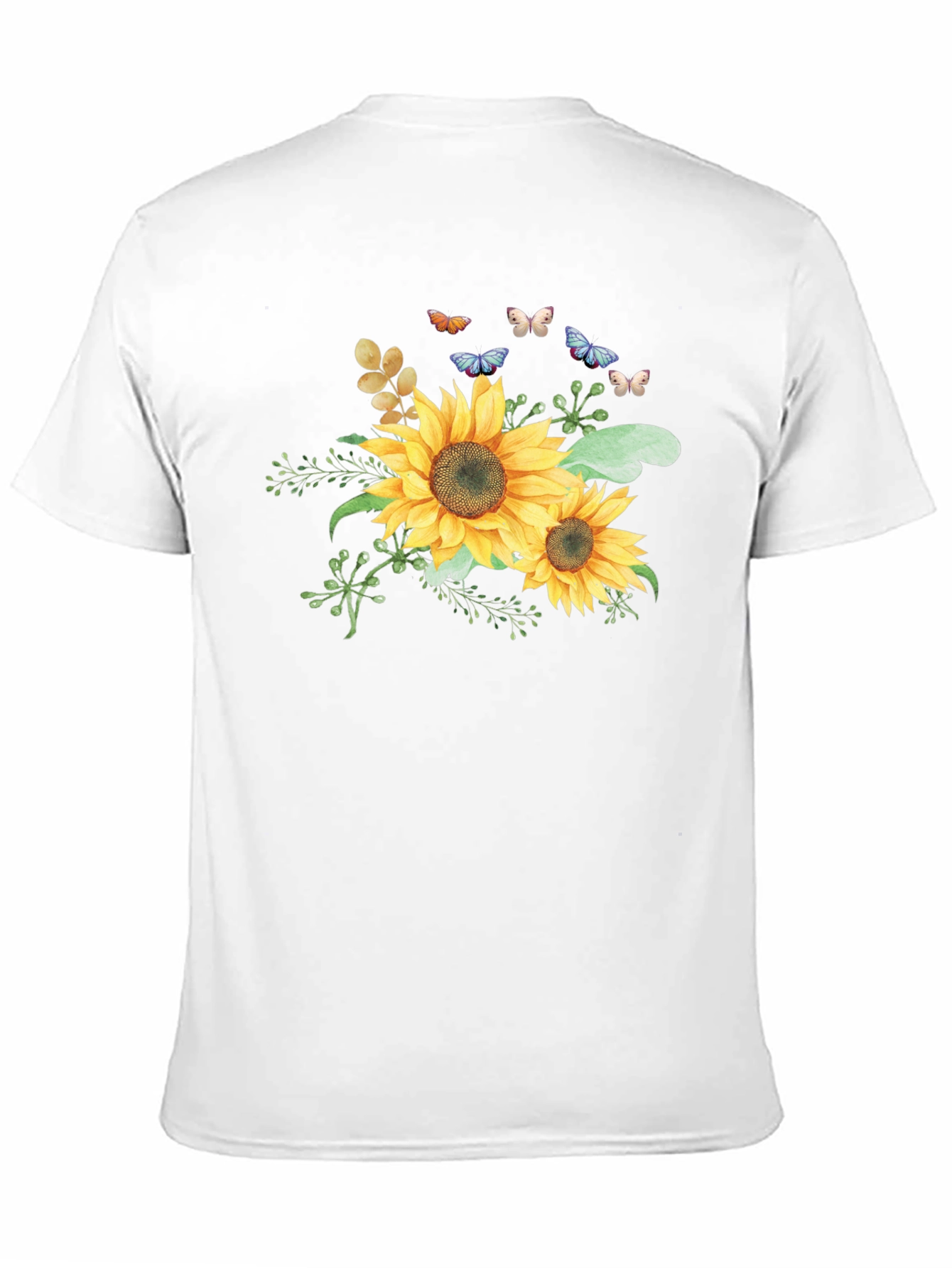 Sunflower & Butterfly Graphic Black T-Shirt