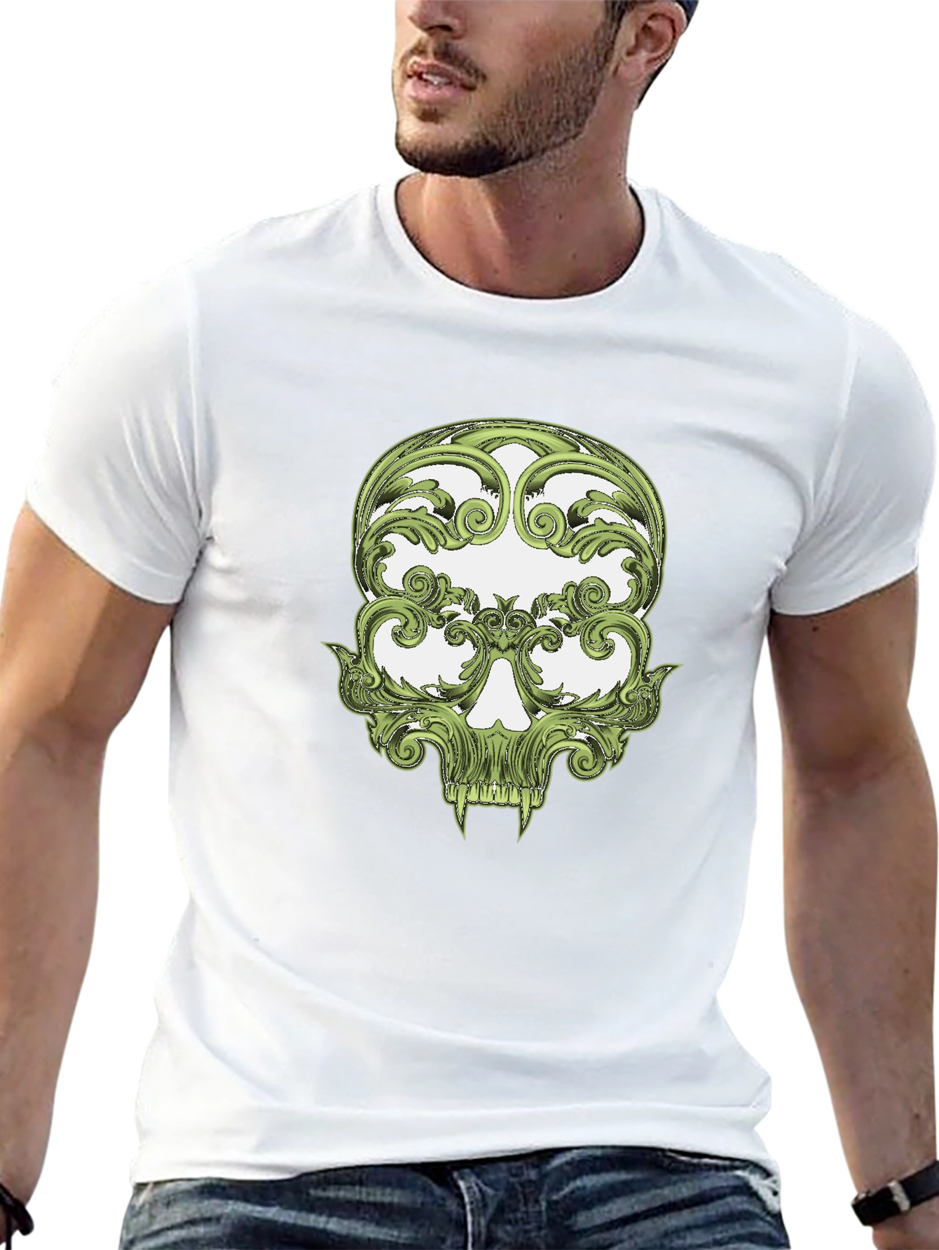 Floral Skull Graphic Tee - Black Cotton T-Shirt