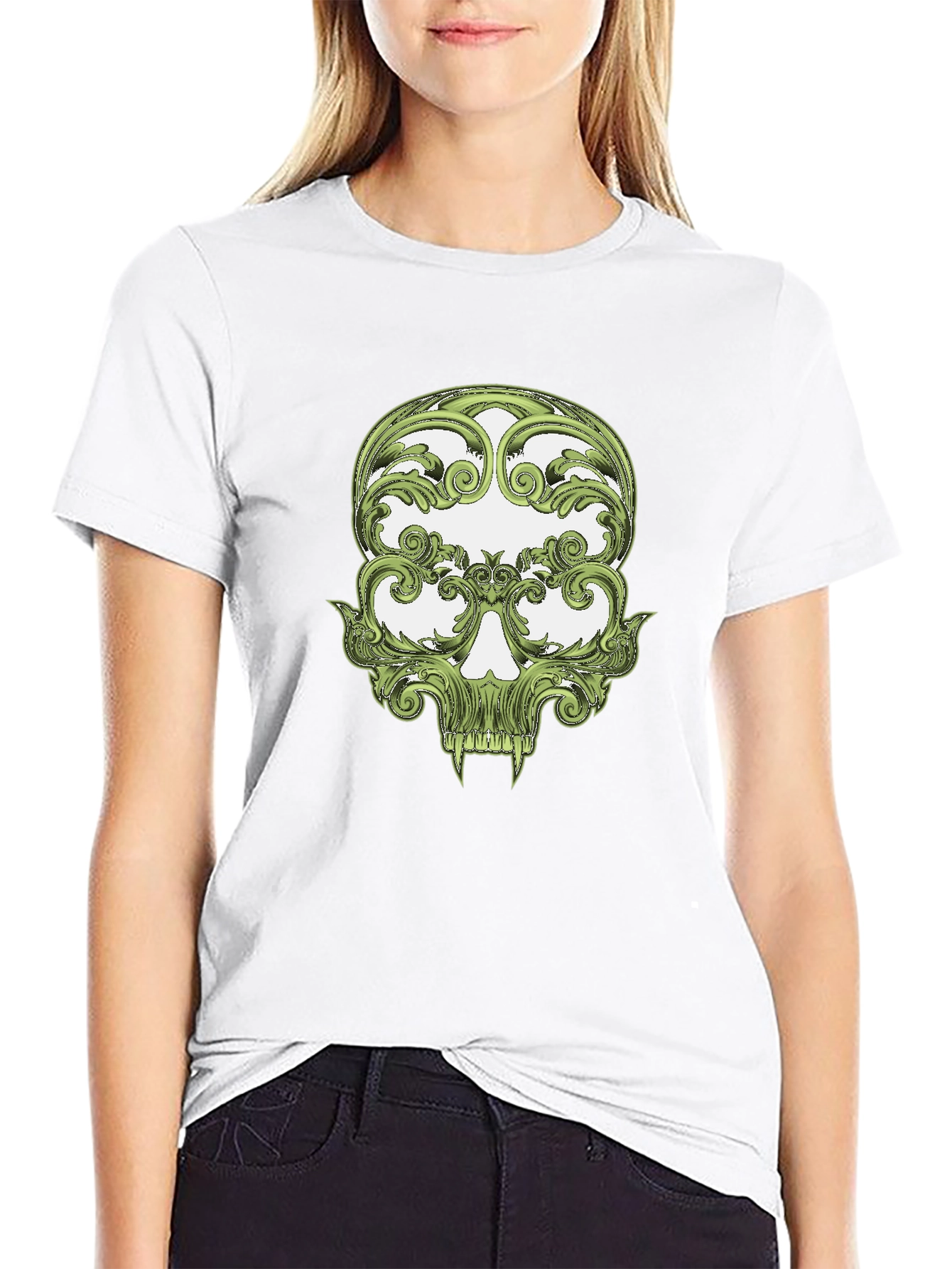 Floral Skull Graphic Tee - Black Cotton T-Shirt