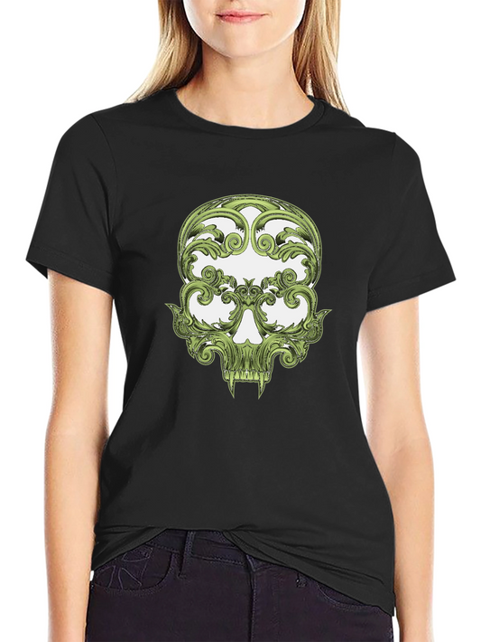 Floral Skull Graphic Tee - Black Cotton T-Shirt