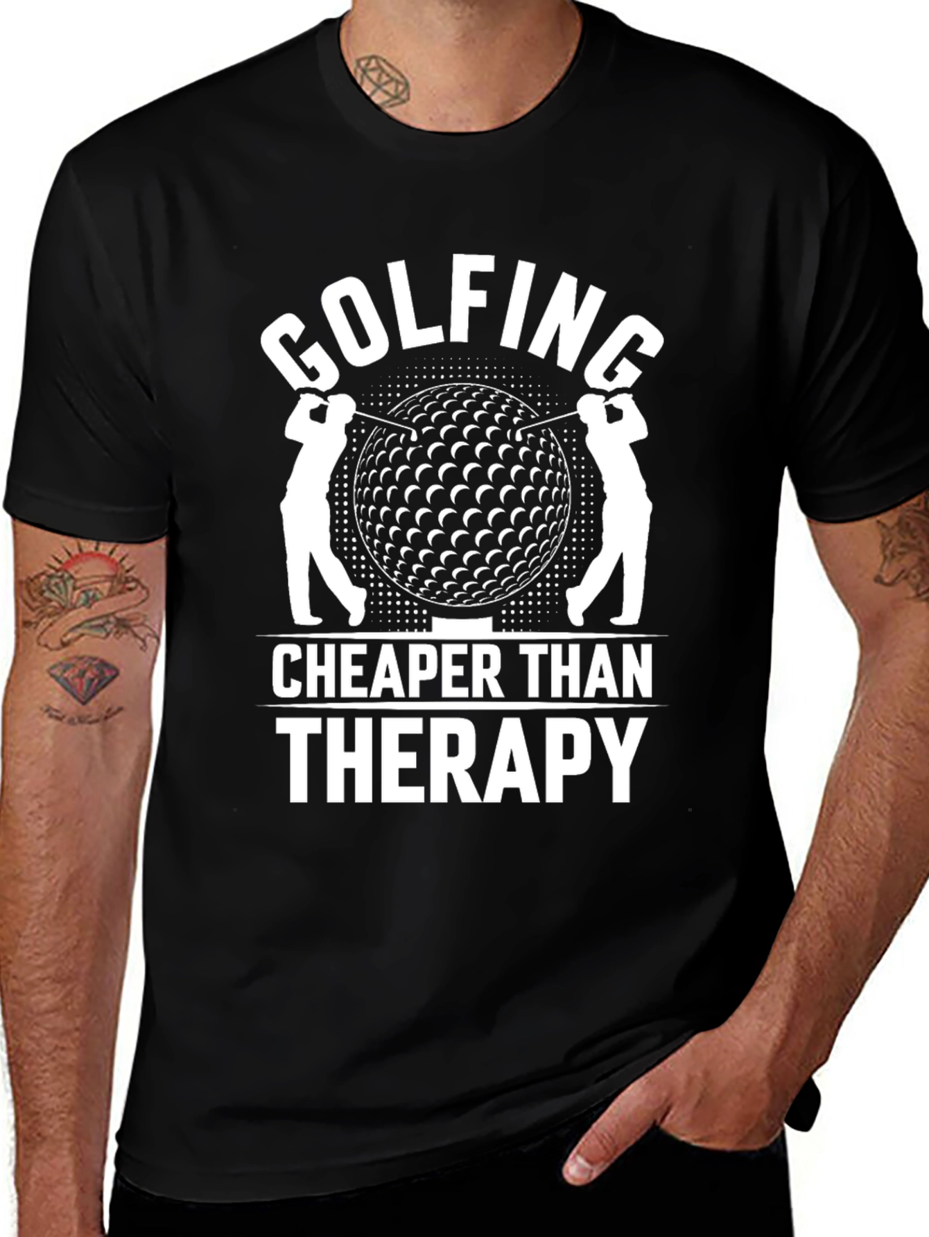 Golfing Cheaper Than Therapy Black Graphic Tee
