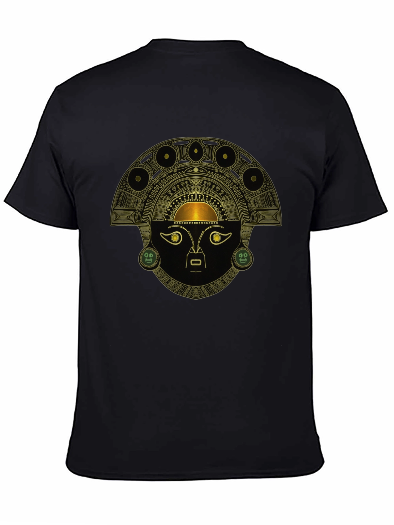 Black T-Shirt with Ancient Inca Mask Design