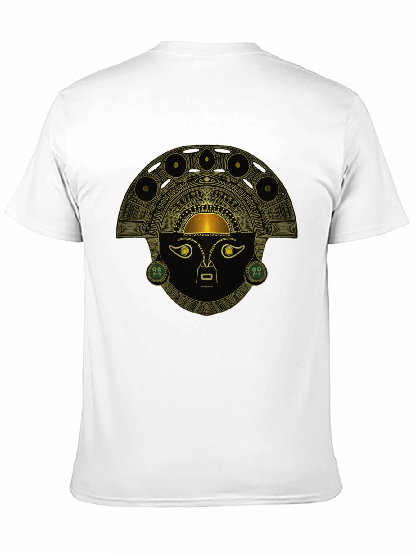 Black T-Shirt with Ancient Inca Mask Design