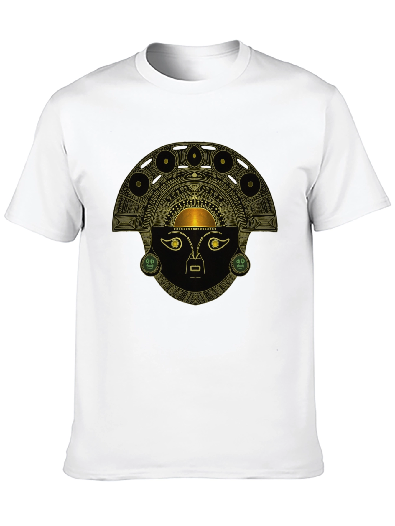 Black T-Shirt with Ancient Inca Mask Design