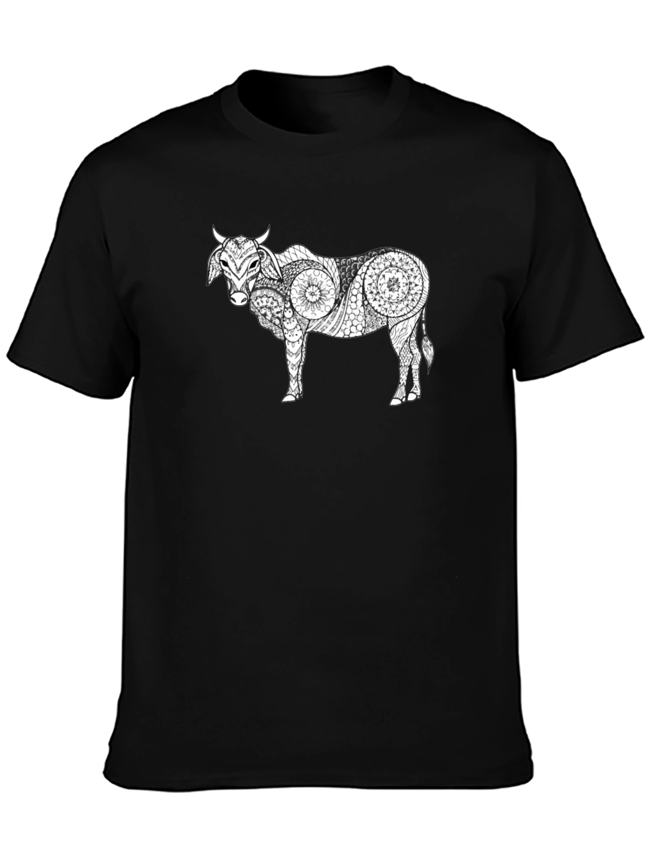 Black Cow Mandala Graphic Tee - Unique & Stylish