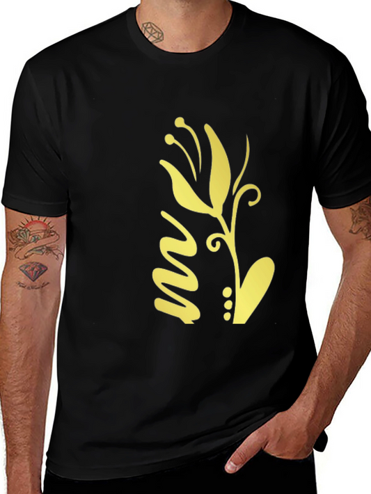 Black T-Shirt with Gold Floral Design