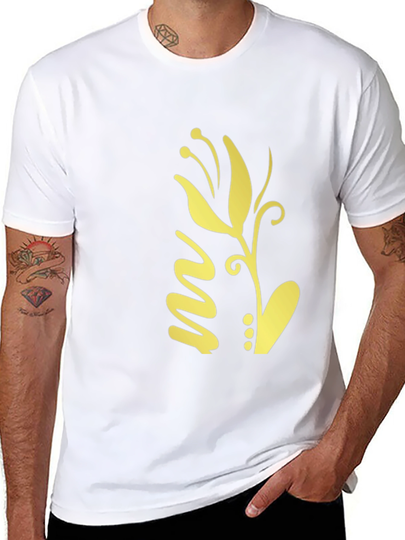 Black T-Shirt with Gold Floral Design