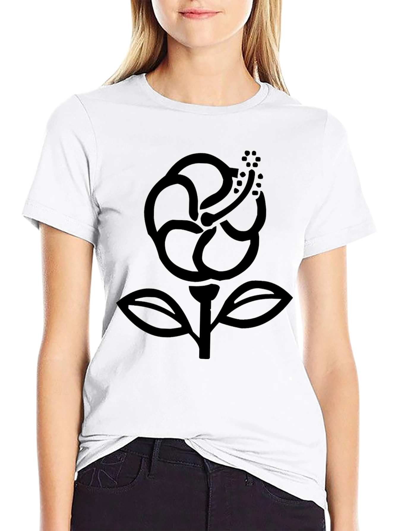 Hibiscus Graphic Tee - Black Cotton Comfort