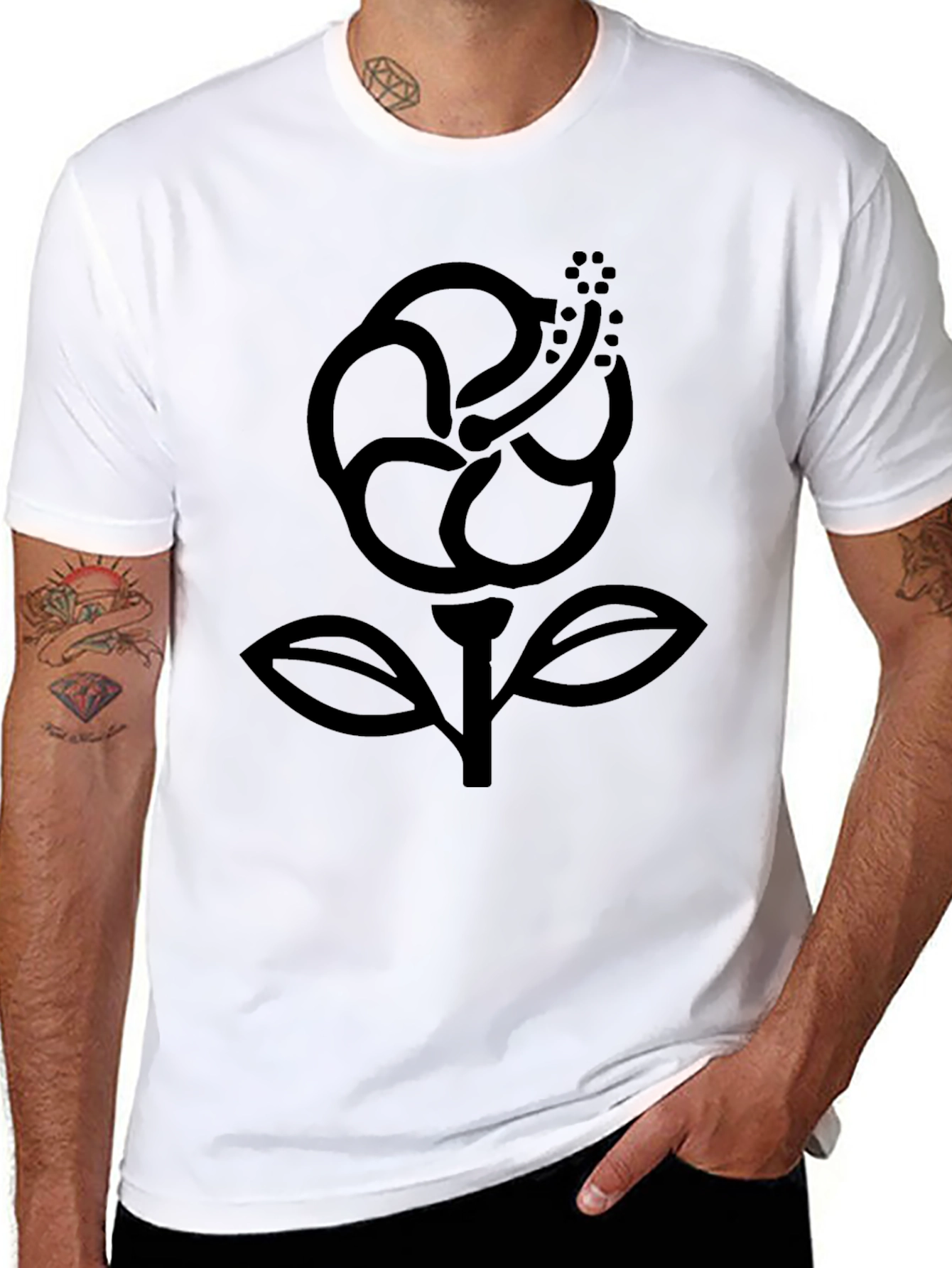 Hibiscus Graphic Tee - Black Cotton Comfort