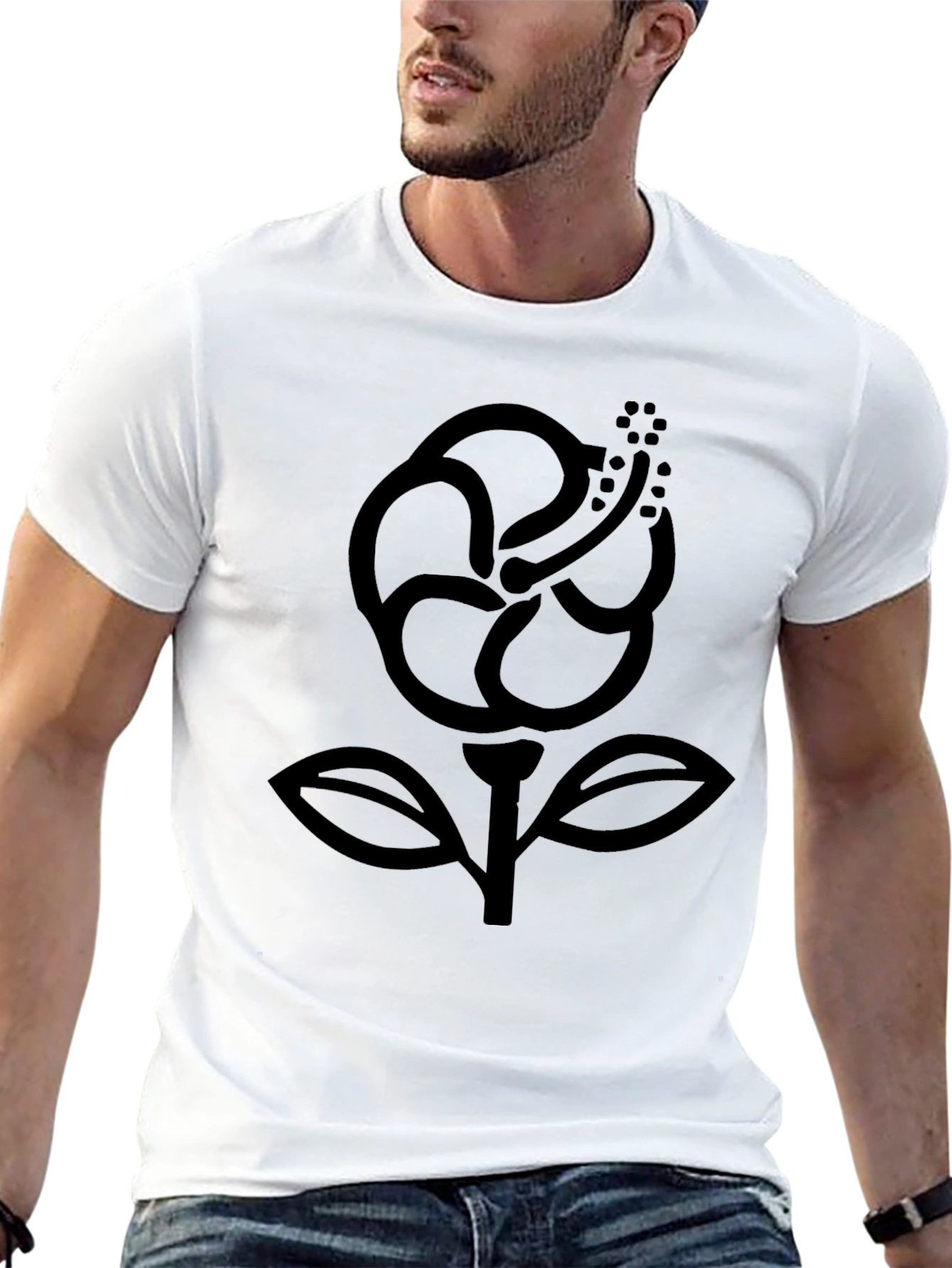 Hibiscus Graphic Tee - Black Cotton Comfort