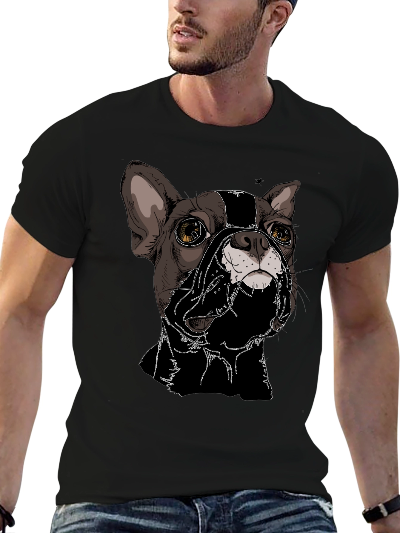 Dog Portrait Graphic Black T-Shirt
