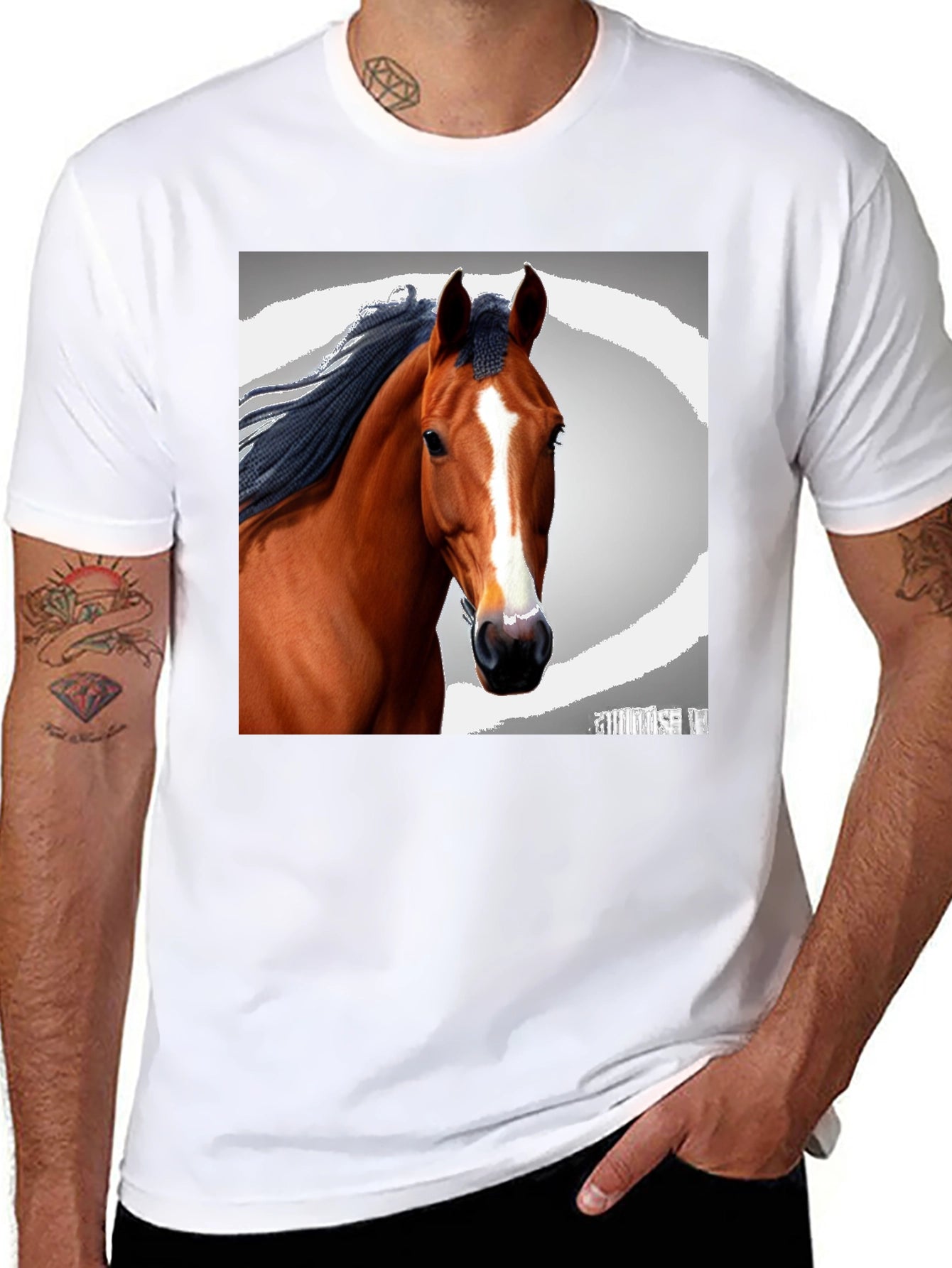 Horse Portrait Black T-Shirt - Equestrian Style