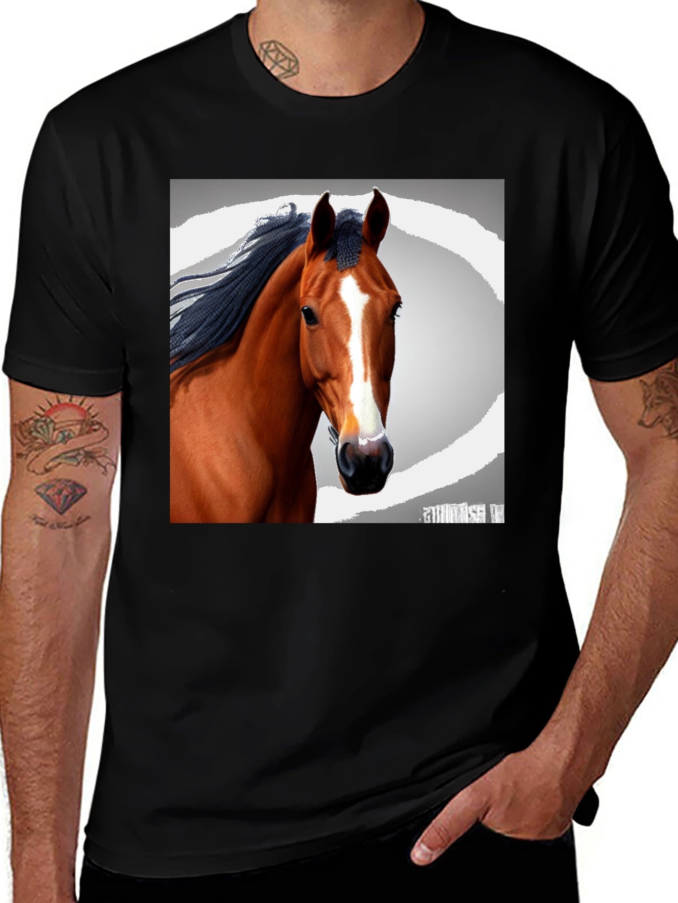 Horse Portrait Black T-Shirt - Equestrian Style