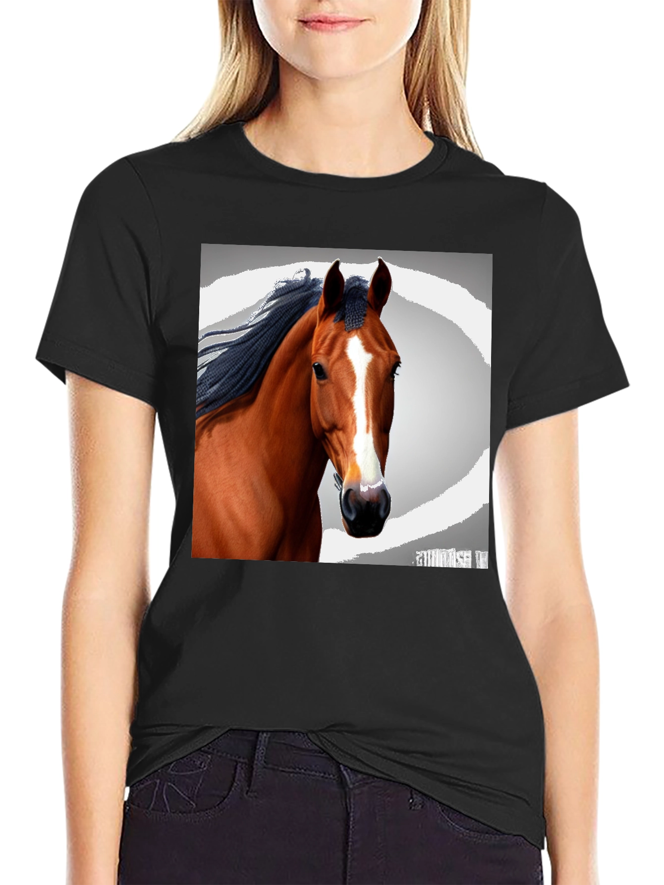 Horse Portrait Black T-Shirt - Equestrian Style