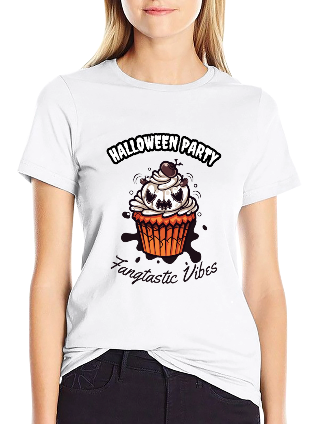 Halloween Party Cupcake Graphic Tee - Spooky Vibes
