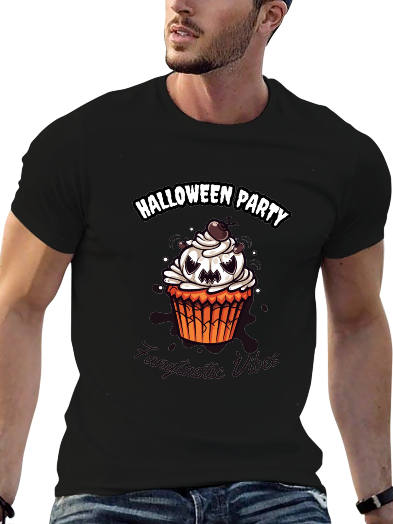 Halloween Party Cupcake Graphic Tee - Spooky Vibes