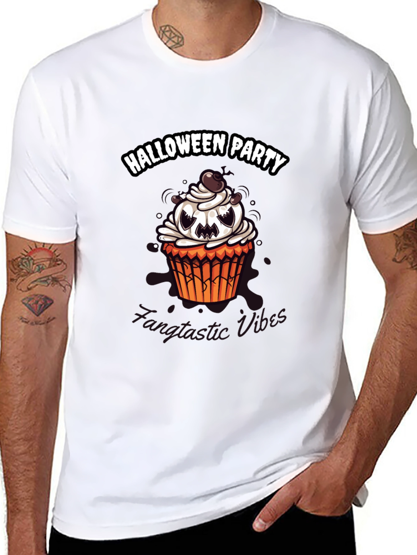 Halloween Party Cupcake Graphic Tee - Spooky Vibes