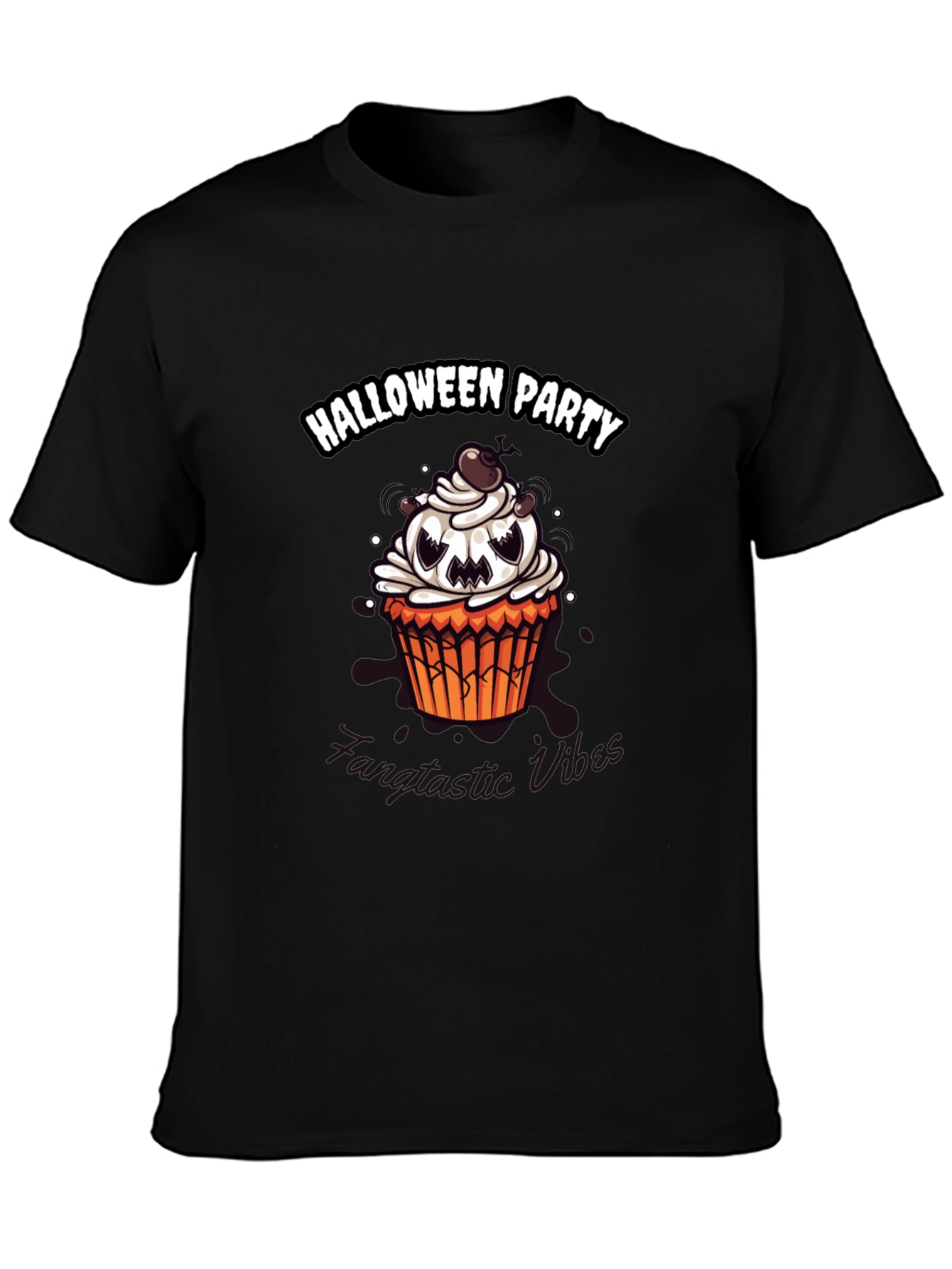 Halloween Party Cupcake Graphic Tee - Spooky Vibes