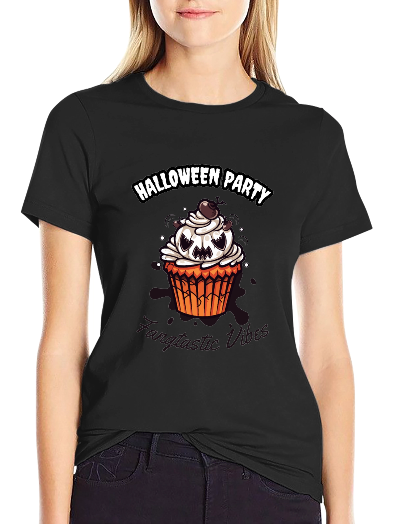 Halloween Party Cupcake Graphic Tee - Spooky Vibes