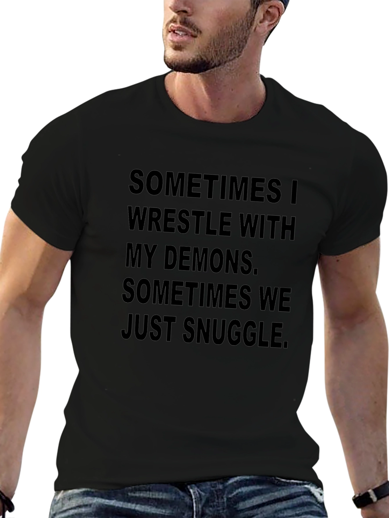 Demons Snuggle Graphic T-Shirt - Black